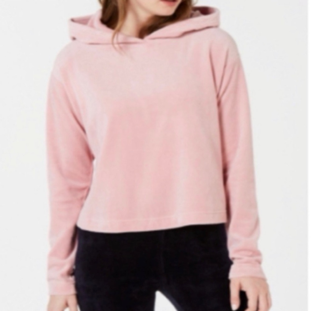 Juicy Couture Black Label Velour Pullover Hooded Size Small Pink Crop Sweatshirt